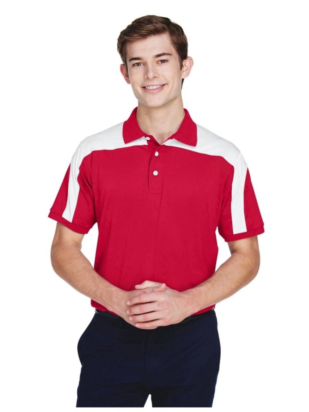 Team 365 Men’s Victor Performance Golf Polo Red White Colorblock